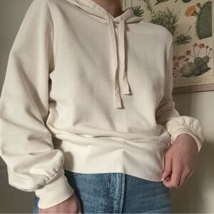 Madewell cream cropped hoodie cuffed sleeves simple